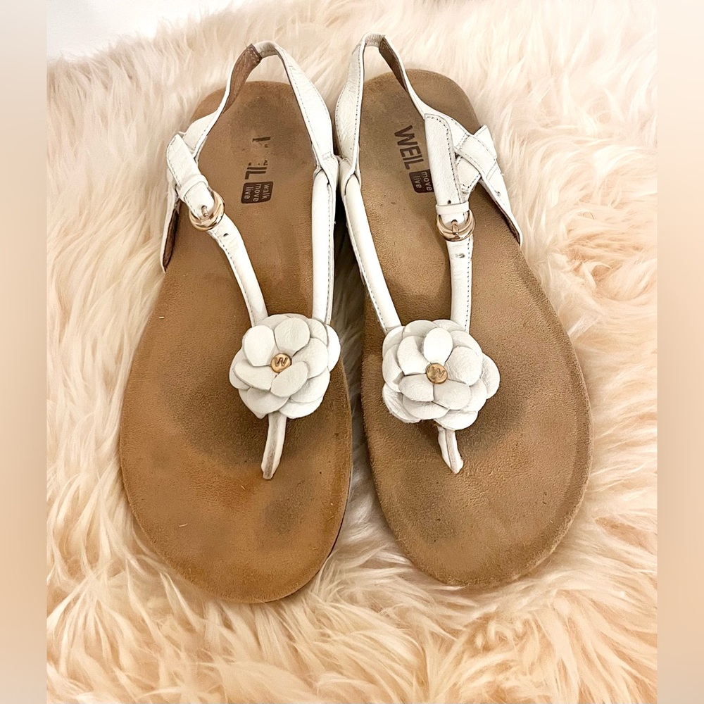 Dr.Weil (Vionic) White Leather Flower Adjustable … - image 1